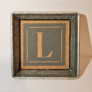 Rustic Aluminum & Cork Monogram "L" Trinket Tray NWT